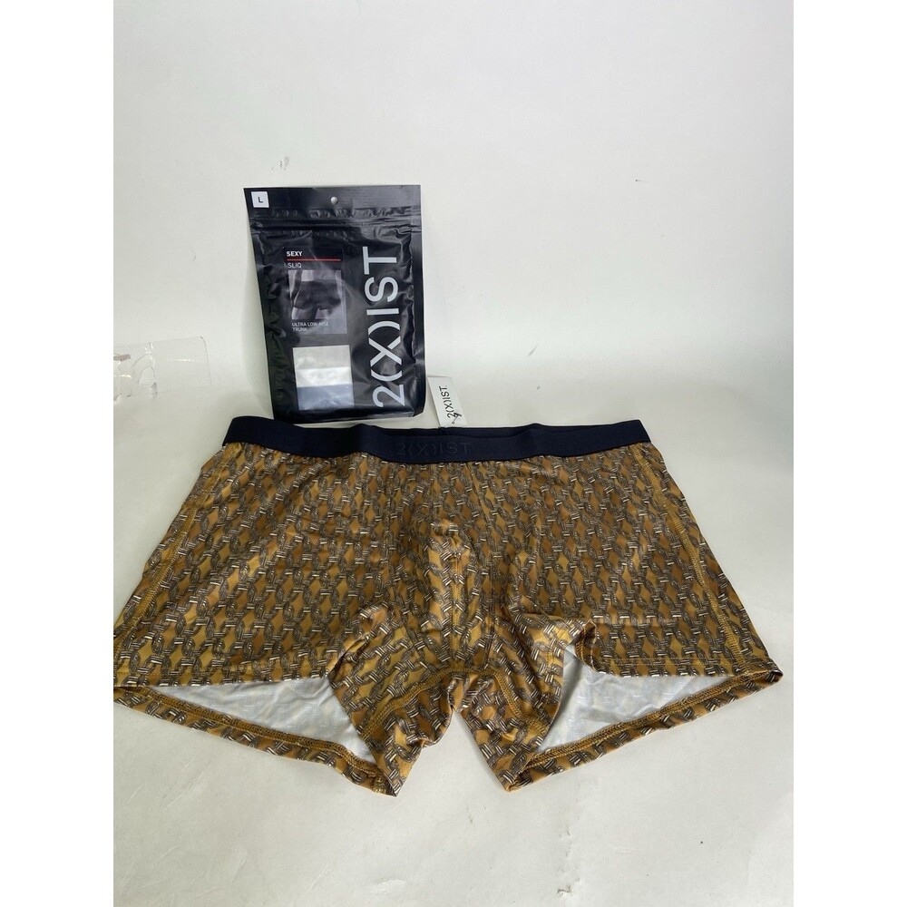 2xist Sexy Sliq Ultra Low Rise Trunk Boxer Briefs Underwear Golden Links Mens L